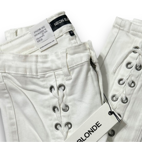 Neon Blonde Blondie White Mid Rise Skinny Tie Up Jean Womens Size 29 - Picture 3 of 7